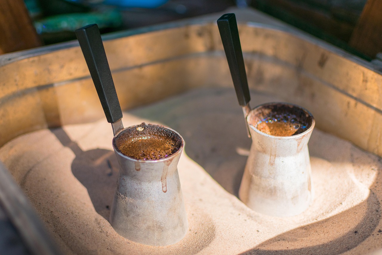 coffee, turkish coffee, turkish sand coffee, caffeine, beverage, sand, traditional coffee, gourmet, preparation, aroma, breakfast, morning, cezve